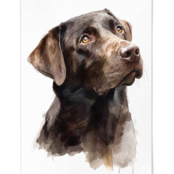 Watercolor Brown Labrador Retriever Dog Portrait Wall Art Print, Unframed - Picture 2 of 7